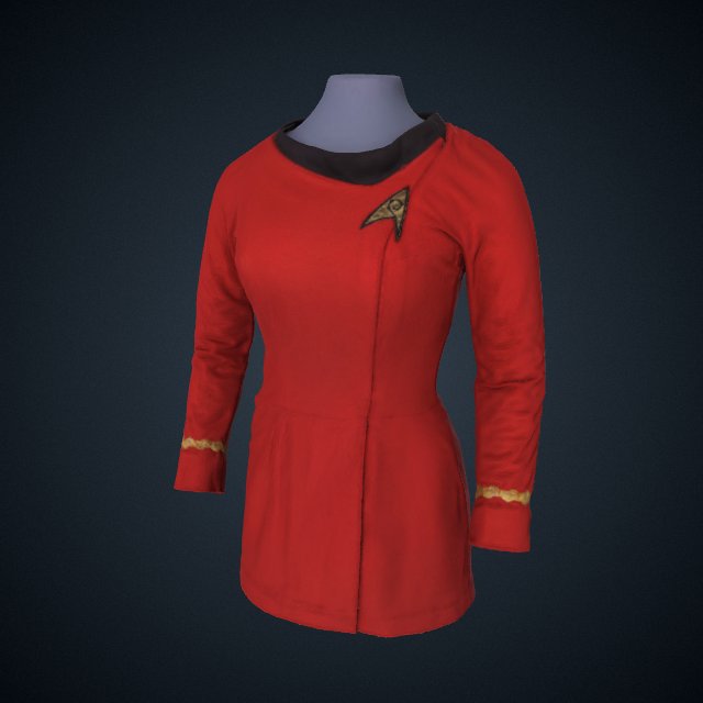 Red Starfleet uniform worn by Nichelle Nichols as Lt. Uhura on Star Trek