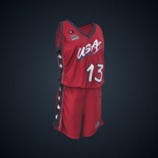 3d model of USA basketball jersey and shorts worn by Rebecca Lobo
