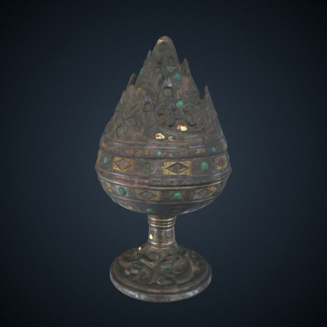 Lidded incense burner (<em>xianglu</em>) with geometric decoration and narrative scenes